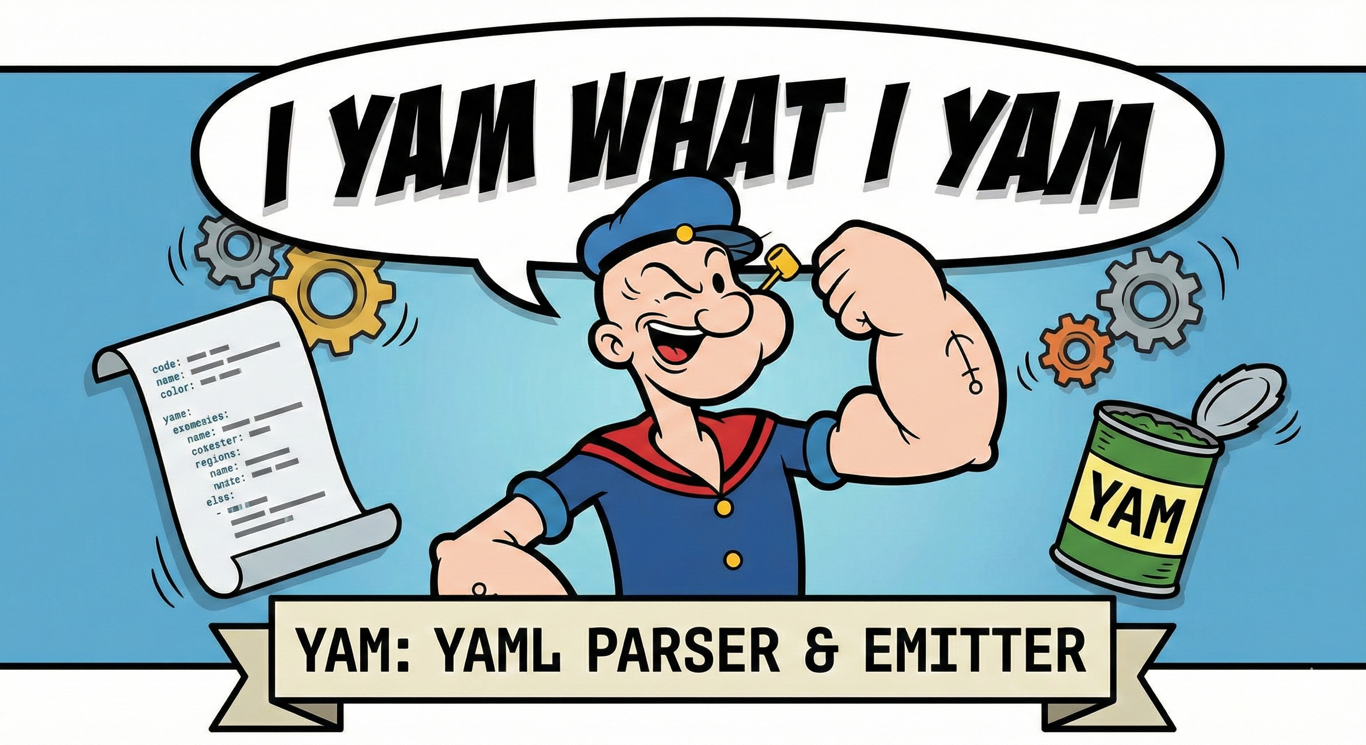 Popeye-style illustration saying I YAM WHAT I YAM, from the days when Oyl was named yam